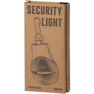 A red security light in a brown box, featuring a clip and an illustration on the front. The box has a logo.
