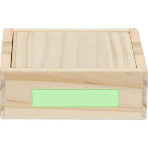 A wooden box with a smooth top surface and a plain green space for customisation. Natural wood finish.
