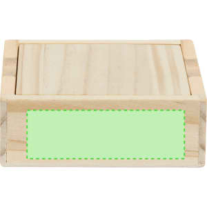 A wooden box with a smooth finish and a green blank area, suitable for various storage needs.