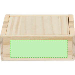 A light wooden box with a smooth top surface, featuring a green-bordered area for customisation.