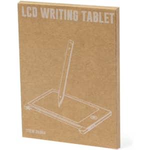 A brown cardboard package featuring an outline illustration of an LCD writing tablet and stylus.