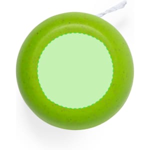 A green Dopey Yoyo with a smooth surface and a string attached. It has a circular shape and a reflective finish.