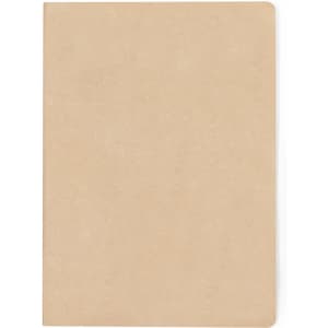 A plain, light brown notebook with a smooth cover and rounded corners. The notebook is unmarked and features no text or logos.