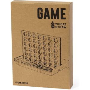 A brown cardboard box containing a Connect Four-style game made from wheat straw material. It features a minimalist design.