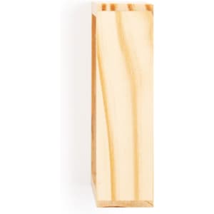 A wooden block with natural grain patterns, showcasing a light, unpainted finish. It features a smooth surface and edges.