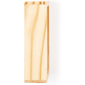 A wooden block in natural light, showcasing a smooth surface and subtle grain patterns, with a logo at the top.