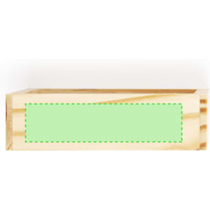 A wooden box with a light green rectangular area for customisation. The box has a natural wood finish and no logo.
