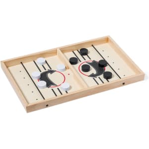 A wooden game board featuring two sets of black and white discs arranged for play, with red and black circles marking the game area.
