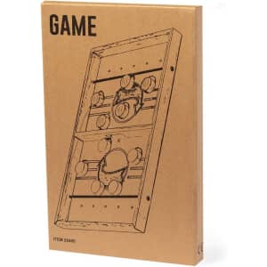 A rectangular game box in brown cardboard, featuring an illustrated design of the game components.