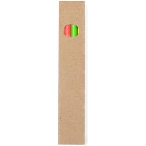 A pencil set featuring red and green wooden pens, presented in a simple cardboard package with a circular cutout.