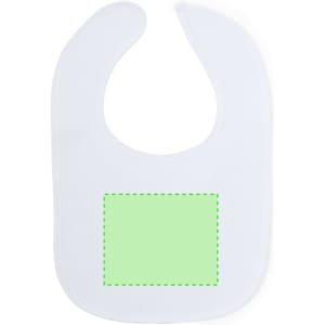 A white bib featuring a blank green area for customisation, suitable for sports uniforms.