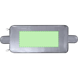 A silver sunshade featuring a green centre and handles on each side, designed for leisure and outdoor use.