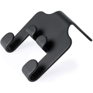 A black car phone holder designed to securely grip devices, featuring three support points.