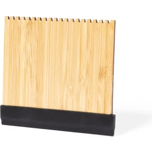 A bamboo ice scraper with a black rubber base, featuring a textured edge for effective scraping.