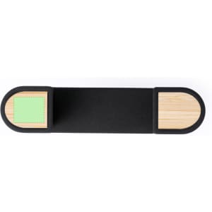 A black car phone holder with two bamboo ends, featuring a square section for devices.