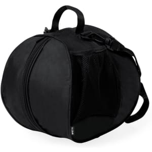 A black Lafin Ball Bag featuring a zippered compartment and a mesh side pocket. Designed with handles and straps.