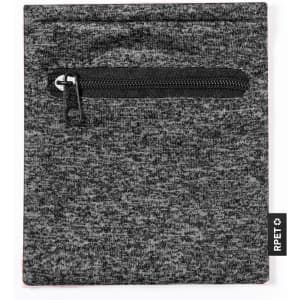 A grey RPET pouch featuring a zippered pocket, suitable for holding small items securely.