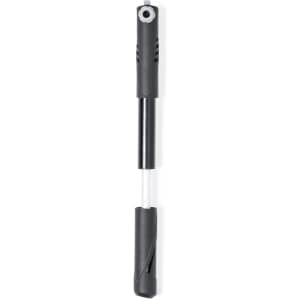 A black mini inflation pump with a sleek design and a nozzle at the top for easy use.