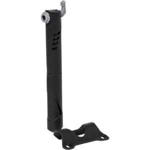 A black mini inflation pump with a mounted holder. The pump features a nozzle at the top for inflation.