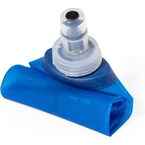 A drink bottle in blue, featuring a foldable design and a push-pull spout. It has a logo on its surface.
