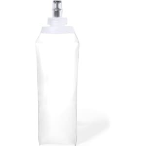 A drink bottle in white with a stainless steel spout, featuring a logo on the surface.