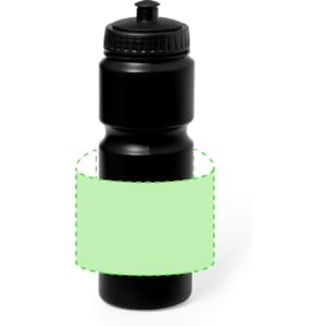 A drink bottle in black with a textured surface and a screw-on lid, featuring a logo.