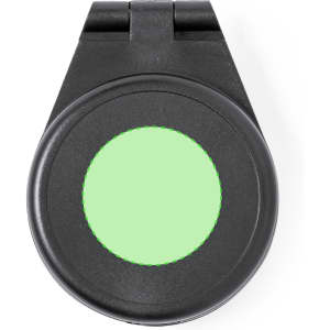 A black compass with a circular green display on top, featuring a logo.