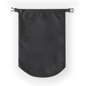 A black dry bag featuring a secure roll-top closure and adjustable clips, designed for outdoor use.