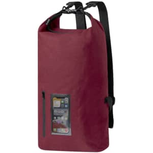A red Ardentix Backpack with adjustable straps and a front pocket designed for easy access to a smartphone.