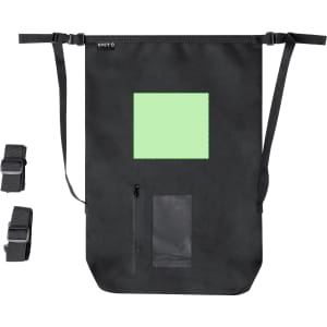 A black Ardentix backpack featuring adjustable straps, a clear pocket, and a logo.