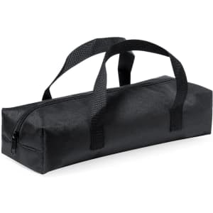 A black barbecue set bag with two handles and a zip closure, designed for leisure and outdoor use.