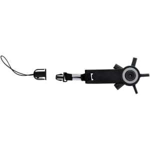 A black multitool with various attachments and a cap, featuring a loop for easy attachment to keyrings.