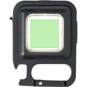 A black torch with a square light section, featuring a handle for easy gripping. It has a logo on the body.
