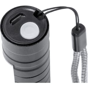 A black torch featuring a textured grip and USB port, with a lanyard attachment for easy carrying.