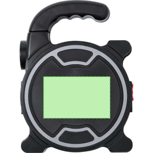 A black and grey tool set with a textured handle and a central storage area. Features a logo.