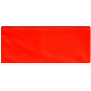 A bright red headband featuring a sleek design and a logo. Suitable for various styles and activities.