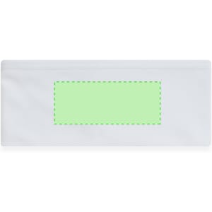 A white headband featuring a placeholder area for custom branding. Simple and versatile design.