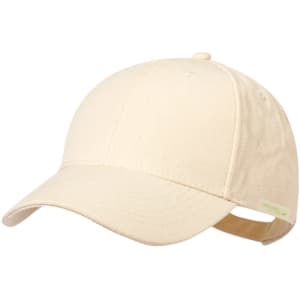 A beige kids cap with a curved brim and an adjustable strap at the back. It features a small logo on the side.