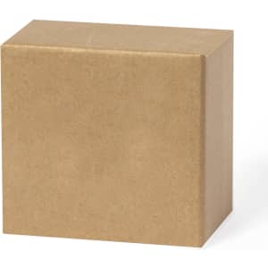 A plain brown cardboard box with a square shape. It is empty and features no logos or markings.