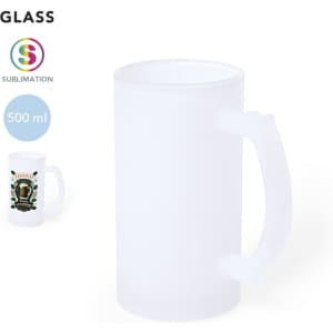 A frosted glass jug with a handle, designed for sublimation printing, holding 500 ml. Features a logo.