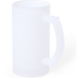 A drink bottle in frosted white with a sturdy handle, featuring a simple cylindrical design and a logo.