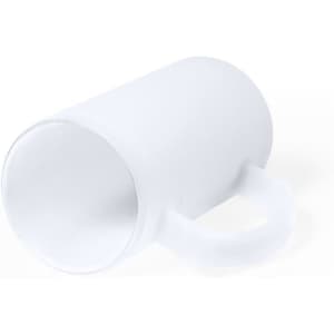 A drink bottle resembling a white sublimation jug with a handle and a smooth surface, featuring a logo.