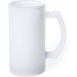 A drink bottle in frosted white with a large handle and a subtle logo design on the surface.
