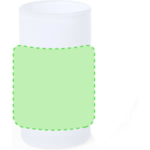 A drink bottle in white featuring a green label area for customisation. It includes a logo.