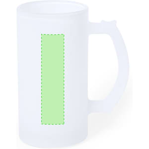A drink bottle featuring a frosted white finish with a green section for custom design, and a handle.