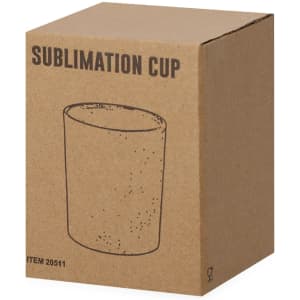 A cardboard box containing a glass sublimation cup, featuring a simple, unembellished design.
