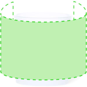 A glass tumbler with a white interior and a green design on the exterior, featuring a logo.