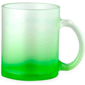 A green gradient coffee mug with a frosted finish and a sturdy handle.