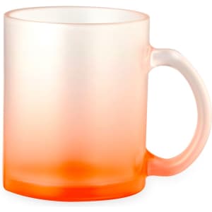A drinkware coffee mug featuring a frosted gradient design in orange and white, with a rounded handle.