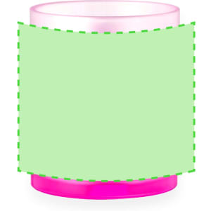 A pink sublimation coffee mug with a blank green area for custom designs or branding.